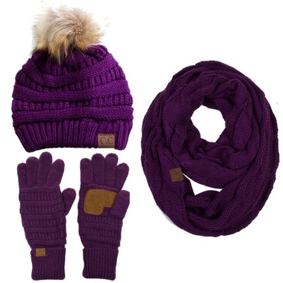 C.C 3pc Knit Warm Pom Beanie Gloves Scarve… main image 7